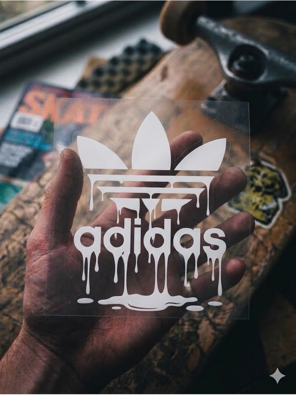 adidas White Drip Trefoil Clear Vinyl Sticker
